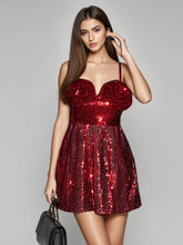 Robe courte sexy à sequins et motif floral